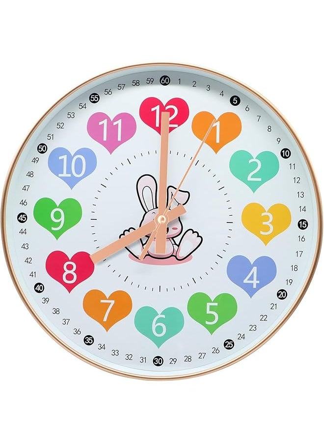 Kid Wall Clocks, 30cm Silent Non Ticking Learn to Tell Time Clock, Learning Clock for Kids, Colorful Wall Clock for Kids Battery Operated, Wall Clock for Kids Room Decor Bedroom Classroom