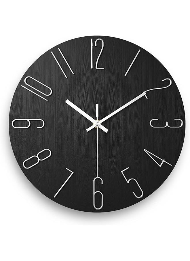 Wall Clock, 12 Inch Silent Non-Ticking, Simple Wooden Decorative Clock, Modern Style Wall Clocks Battery Operated for Bathroom, Office, Bedroom, Home, Kitchen and Living Room (Black)