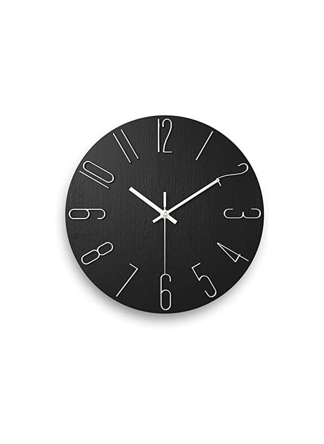 Wall Clock, 12 Inch Silent Non-Ticking, Simple Wooden Decorative Clock, Modern Style Wall Clocks Battery Operated for Bathroom, Office, Bedroom, Home, Kitchen and Living Room (Black)