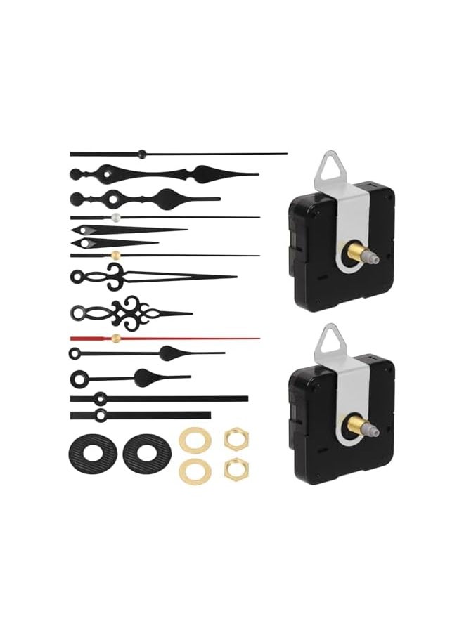 2 Sets Clock Movement Mechanism, Silent Quartz DIY Wall Clock Mechanism 16mm/0.63” Shaft with 5 Different Clock Hands Repair Parts Replacement