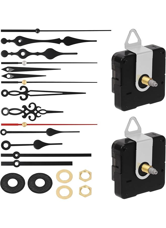 2 Sets Clock Movement Mechanism, Silent Quartz DIY Wall Clock Mechanism 16mm/0.63” Shaft with 5 Different Clock Hands Repair Parts Replacement