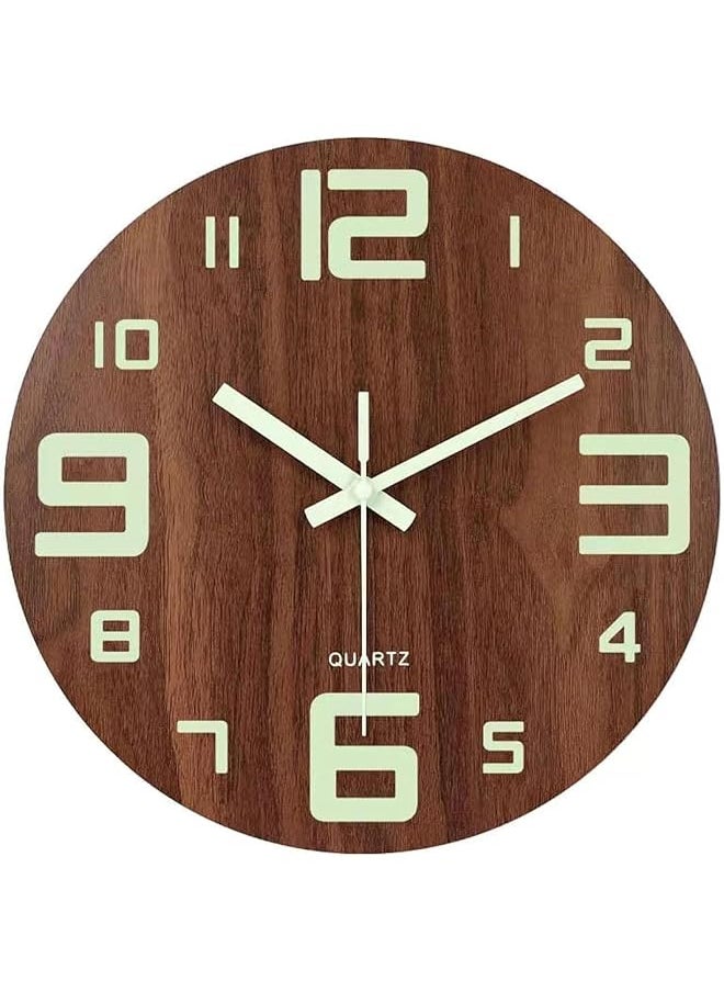 Night light Wall Clocks Battery Operated 12 inch Non-Ticking Silent Glow in The Dark Luminous Wall clock Clocks with Night Light for Kitchen Bedroom Living Room Decor(Luminous- Wooden Square)