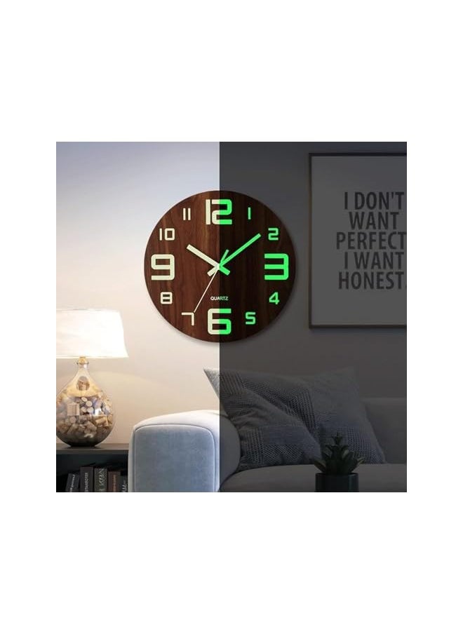 Night light Wall Clocks Battery Operated 12 inch Non-Ticking Silent Glow in The Dark Luminous Wall clock Clocks with Night Light for Kitchen Bedroom Living Room Decor(Luminous- Wooden Square)