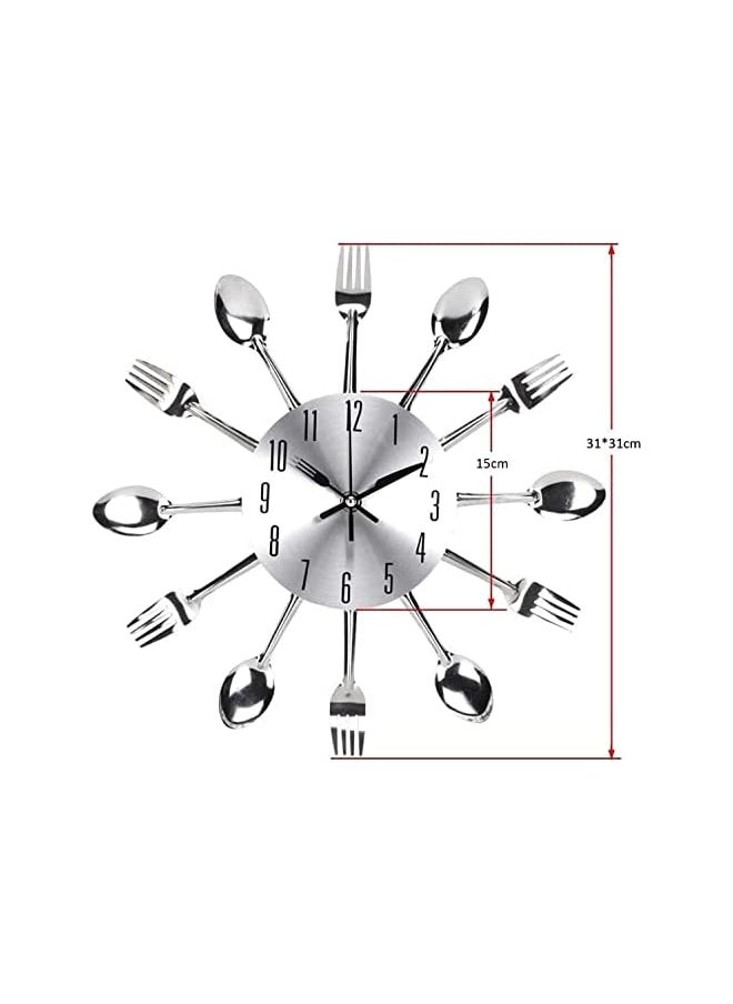 Kitchen Wall Clock 3D Removable Modern Creative Cutlery Kitchen Spoon Fork Wall Clock Mirror Wall Decal Wall Sticker Room Home Decoration (Spoon Fork)
