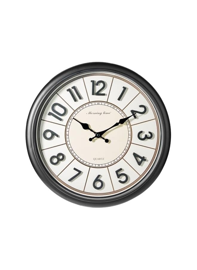 Wall Clock, 40cm, Round with 3D Numerals, Large Silent Wall Clock, Battery Operated, Modern Decor for Home, Office, and Living Room