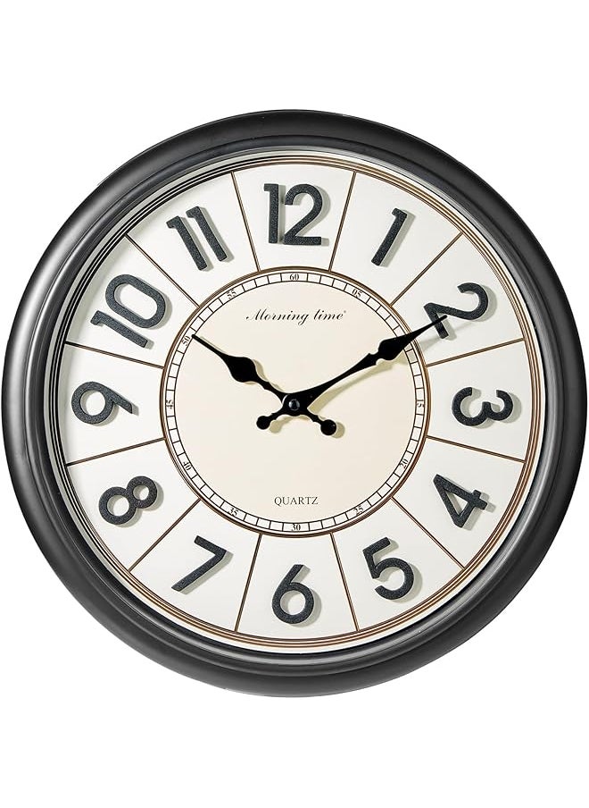 Wall Clock, 40cm, Round with 3D Numerals, Large Silent Wall Clock, Battery Operated, Modern Decor for Home, Office, and Living Room