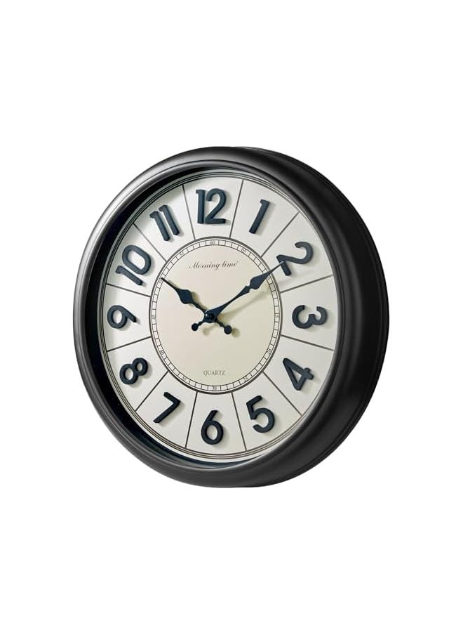 Wall Clock, 40cm, Round with 3D Numerals, Large Silent Wall Clock, Battery Operated, Modern Decor for Home, Office, and Living Room