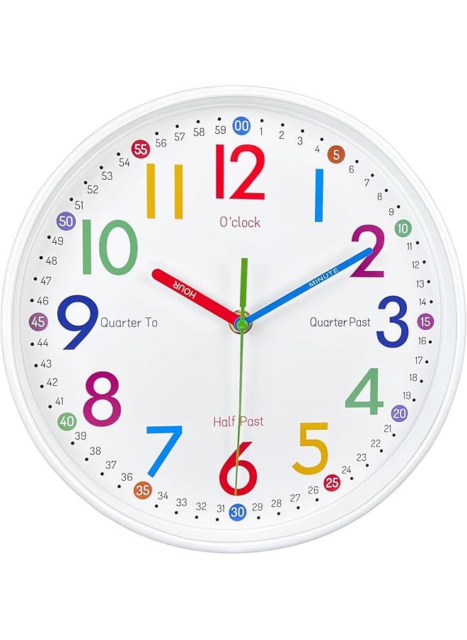 Learning Clock for Kids-Silent, Analog Clock for Bedrooms-Kids Room Decor-10 Inch Colourful Wall Clock Helps Children See Time Easier,children's room decoration clock
