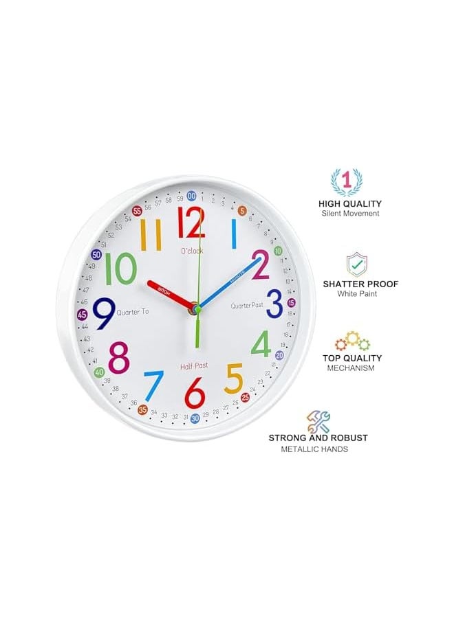 Learning Clock for Kids-Silent, Analog Clock for Bedrooms-Kids Room Decor-10 Inch Colourful Wall Clock Helps Children See Time Easier,children's room decoration clock