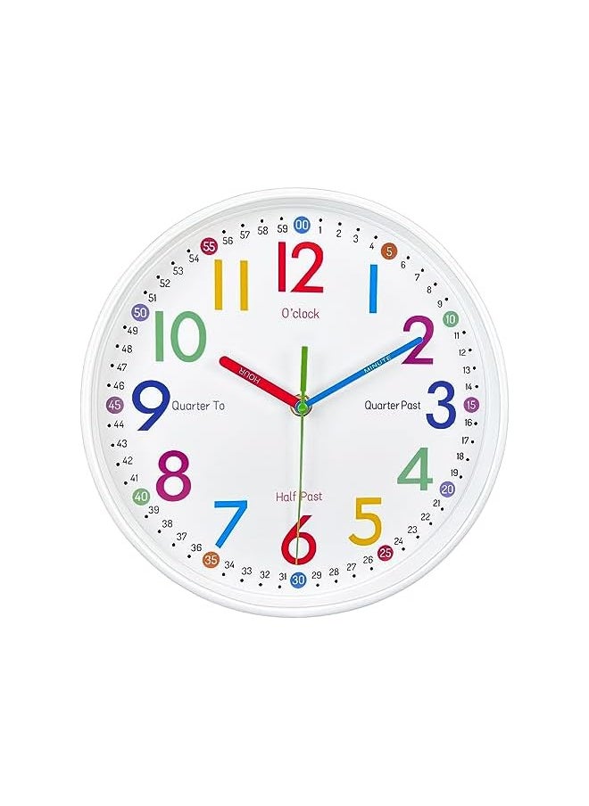 Learning Clock for Kids-Silent, Analog Clock for Bedrooms-Kids Room Decor-10 Inch Colourful Wall Clock Helps Children See Time Easier,children's room decoration clock