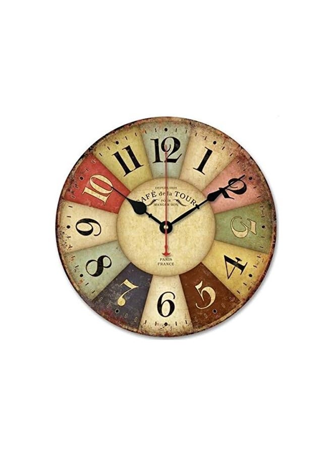 12 Inch Retro Wooden Wall Clock Farmhouse Decor, Silent Non Ticking Wall Clocks Large Decorative - Battery Operated - Antique Vintage Rustic Colorful Tuscan Country Style - Paris