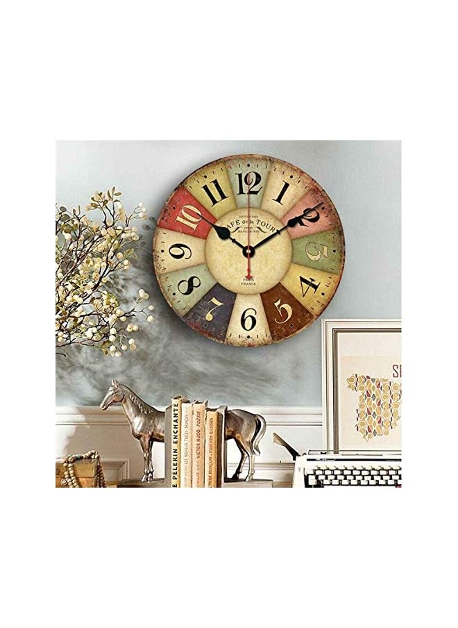 12 Inch Retro Wooden Wall Clock Farmhouse Decor, Silent Non Ticking Wall Clocks Large Decorative - Battery Operated - Antique Vintage Rustic Colorful Tuscan Country Style - Paris