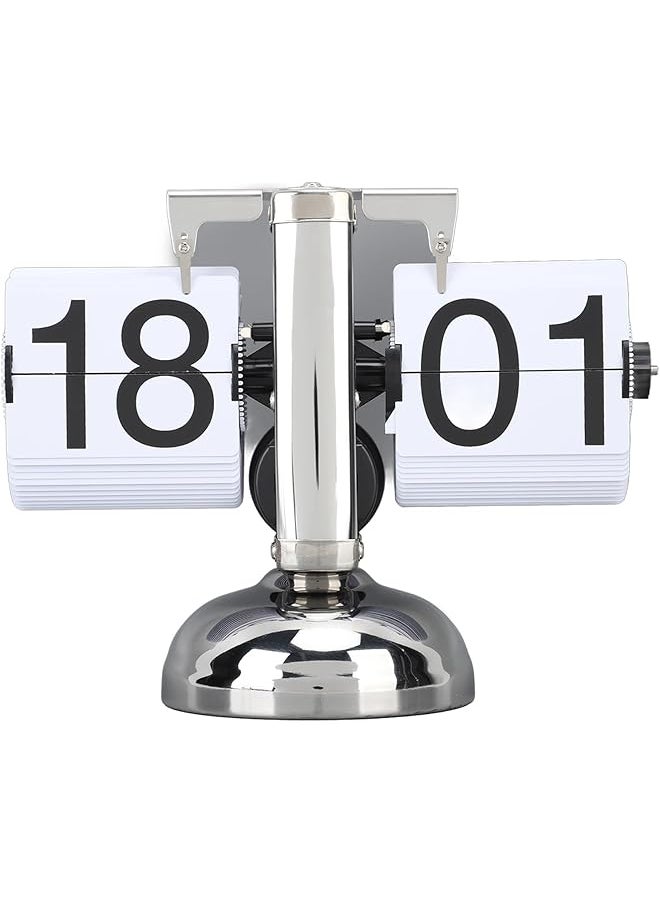 Retro and Minimalist Flip Clock, Stainless Steel Mechanical Desk Clock, Easy to Read Flip Down Clock for Home and Office Decor, Adjustable with Time Knob, Ideal Friends (White