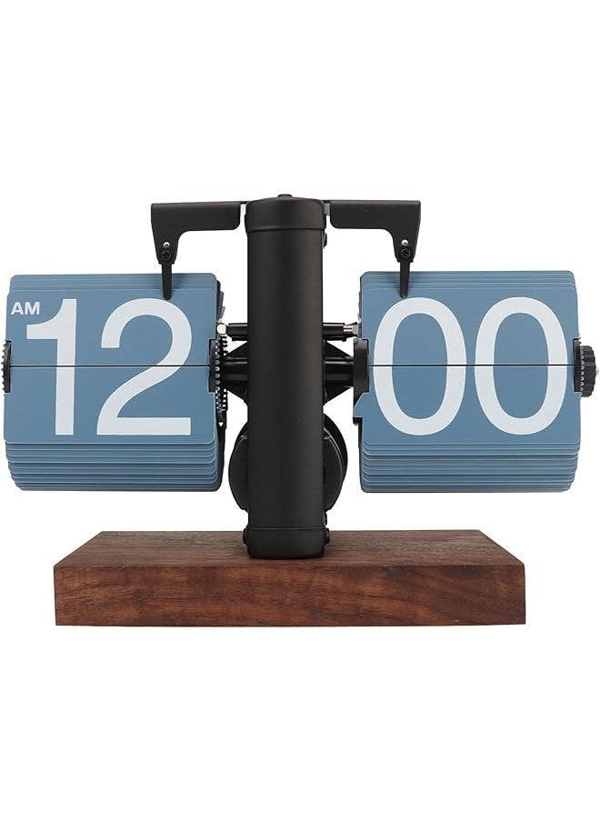 Digital Flip Down Clock, 12H AM/PM Display Mechanical Retro Digital Flip Desk Clock, Battery Powered Internal Gear Operated Tabletop Auto Flip Clock for Home & Office Decor (Blue)