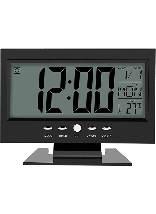 Electric Clock, Digital Alarm Clocks, LCD Digital Sound Sensor, Table Desk Alarm Clock, with Calendar and Temp Display, Table Deskalarm Clock, for Bedroom Living Room Office