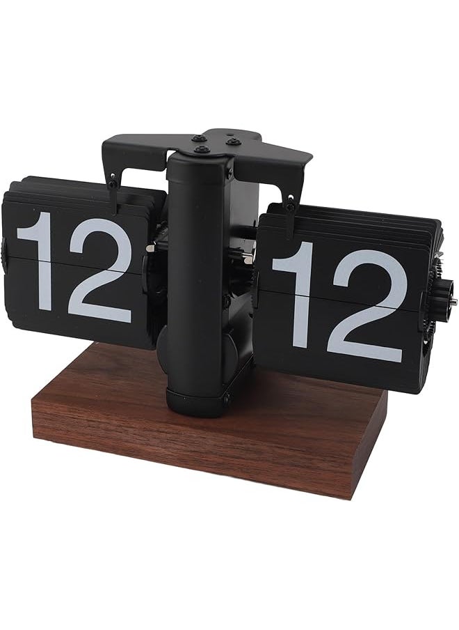 Flip Desk Clock, 24 Hours Walnut Wood Base Retro Digital Flip Desk Clock, Internal Gear Operated Battery Operated Mechanical Melting Clock for Home Room Office Decoration, The Broswairxgfyo2