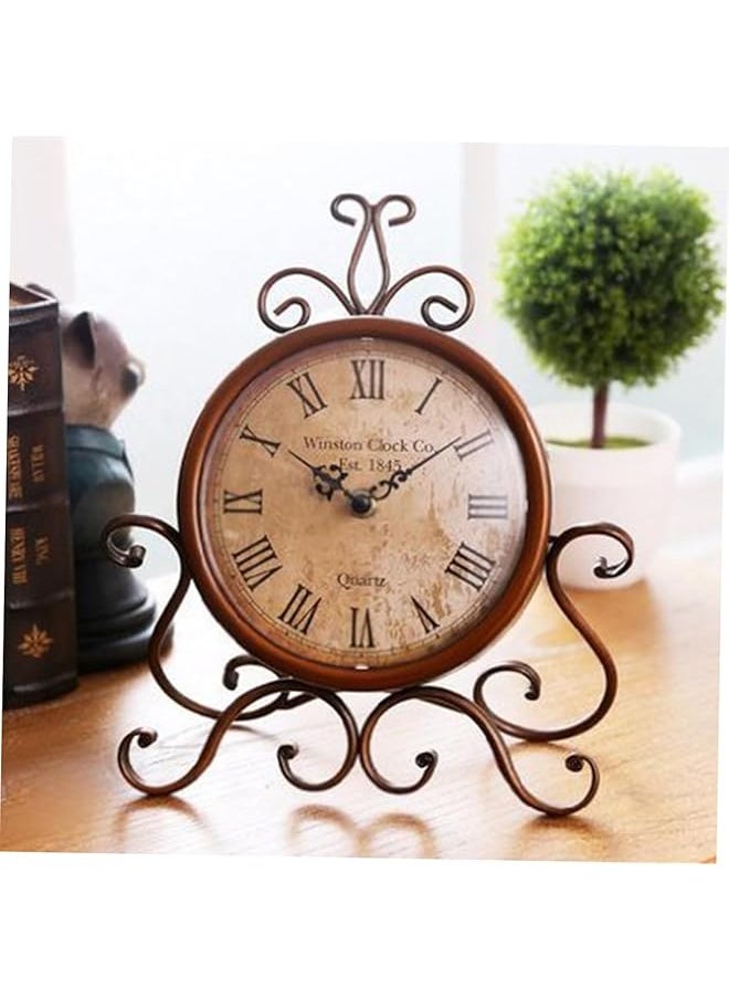 Desk Topper Nightstand Decor Baroque Style Clock Retro Wall Clock Dinner Table Decor Anti Table Clock Decor for Shelves Desk Clock Iron Table Clock Vintage Antique