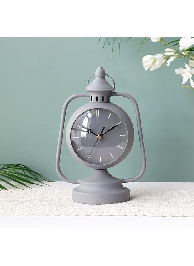 Metal Clock for Bedroom 9.5”High Simple Modern Desk Clock with Curved Glass for Living Room Bedside Bedroom Office Livng Room Desktop Countertop (Grey)