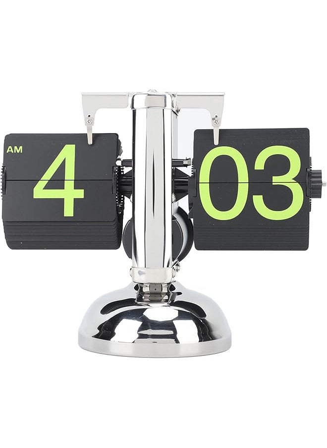 Flip Clock, Vintage Flip Desk Clock, Retro Digital Flip Down Clock, Battery Powered Internal Gear Operated Clock, Mechanical Tabletop Flip Clock for Home Office (Stainless Steel