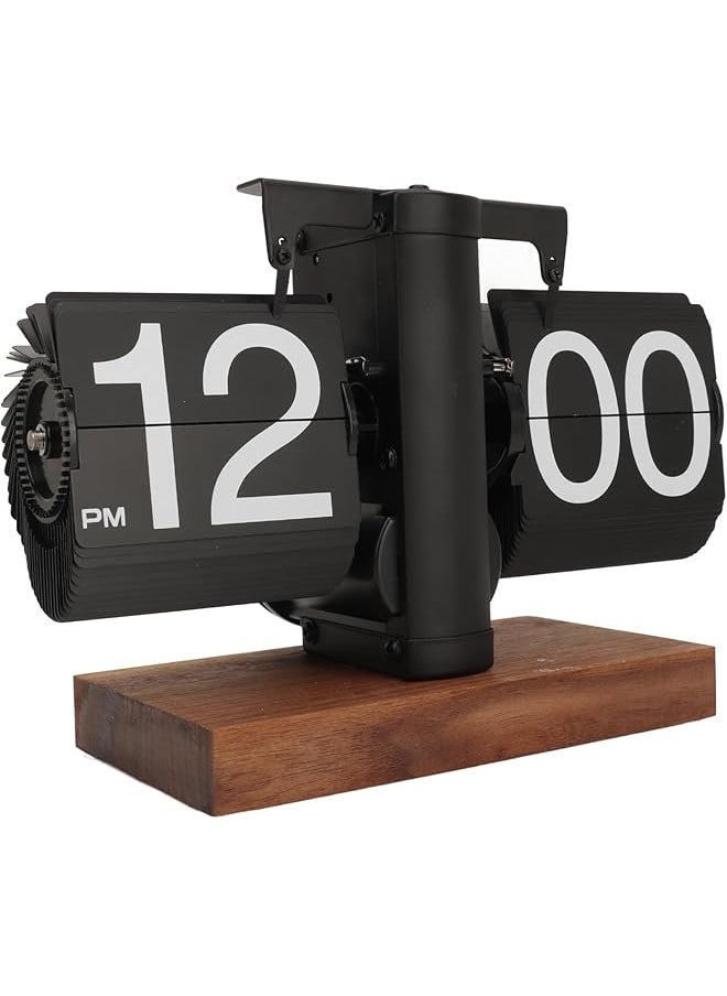 Flip Clock, Retro Vintage Clock Digital Flip Down Clock Battery Operated Automatic Turning Mechanical Clock Desk Clock Shelf Clock for Living Room Office Home Decoration (Black)