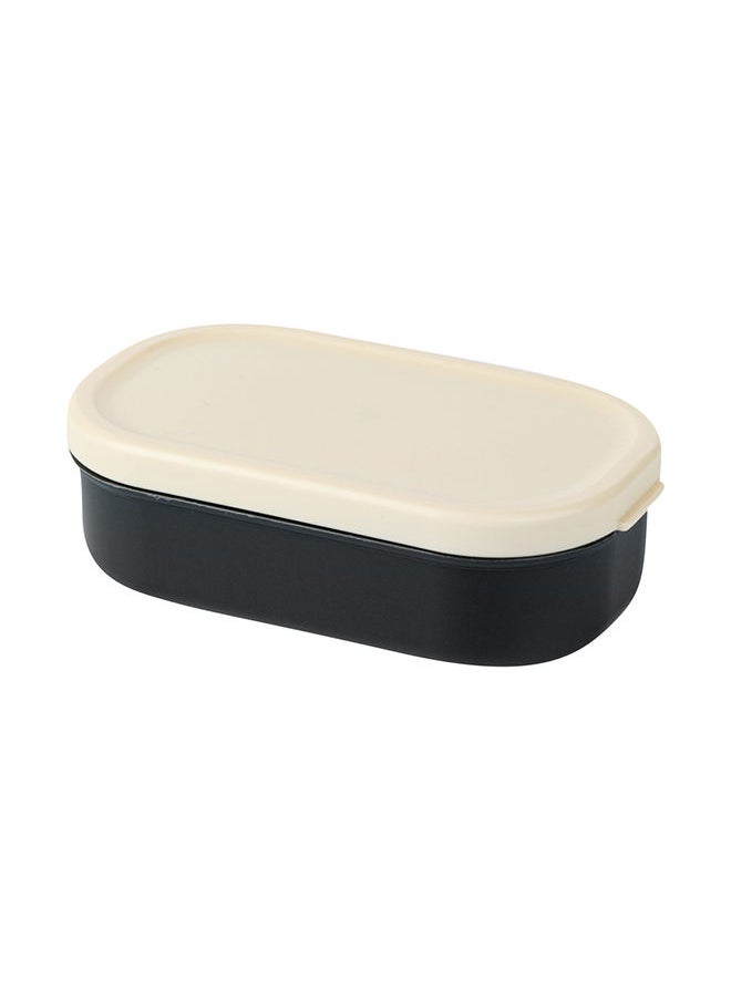 Restaurantware-Bento Tek 40.5 Ounces Stackable Lunch Box, 1 Reusable Adult Lunch Container - With Utensils, Sauce Cup, Wood Grain & Black Plastic Layered Lunch Box, Microwavable, Dishwashable