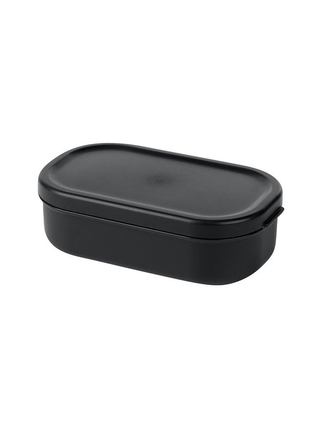Restaurantware-Bento Tek 40.5 Ounces Stackable Lunch Box, 1 Reusable Adult Lunch Container - With Utensils, Included Sauce Cup, Black Plastic Layered Lunch Box, Microwavable, Dishwashable
