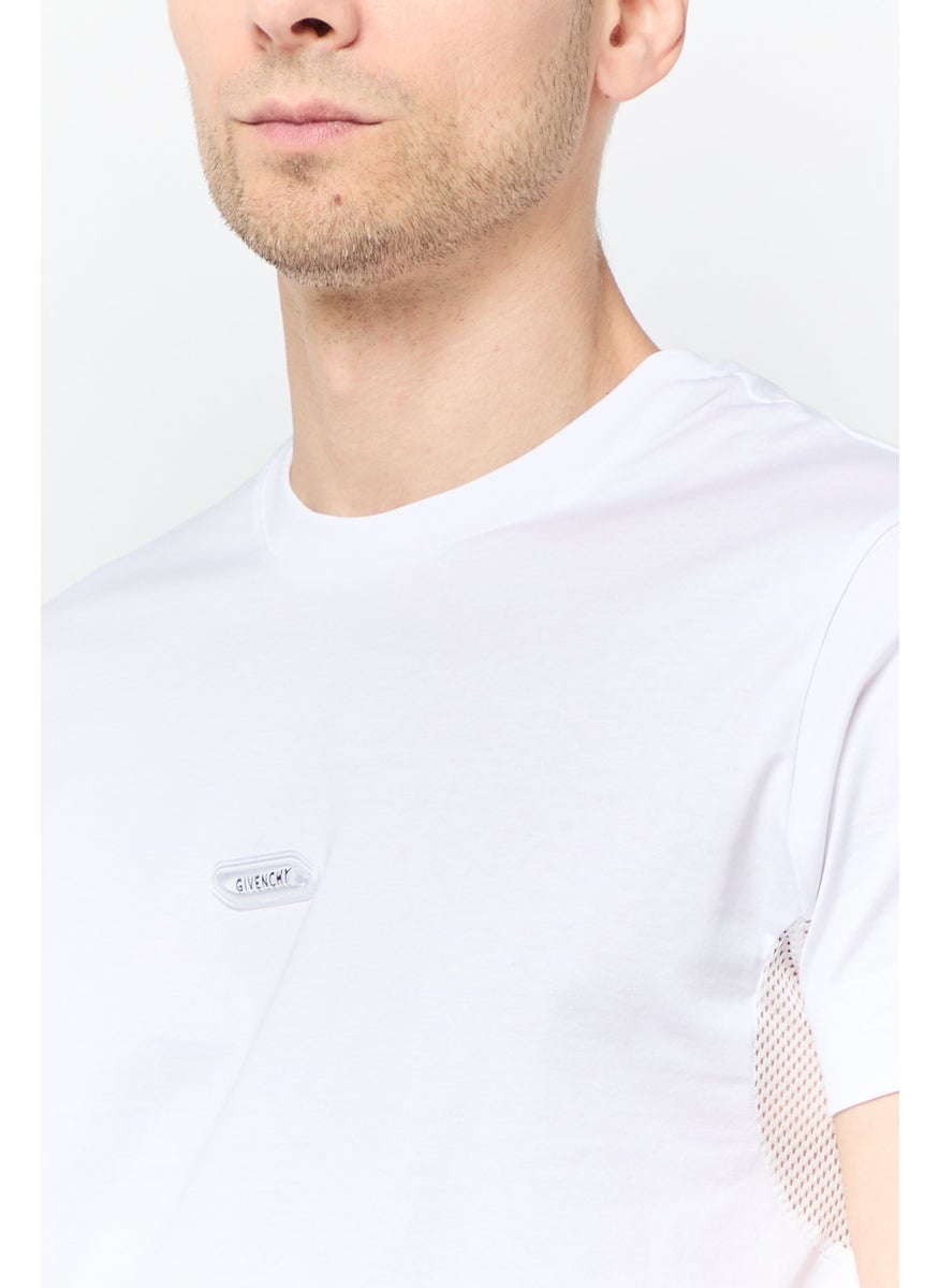 Men Crew Neck Short Sleeves Brand Logo T-Shirt, White