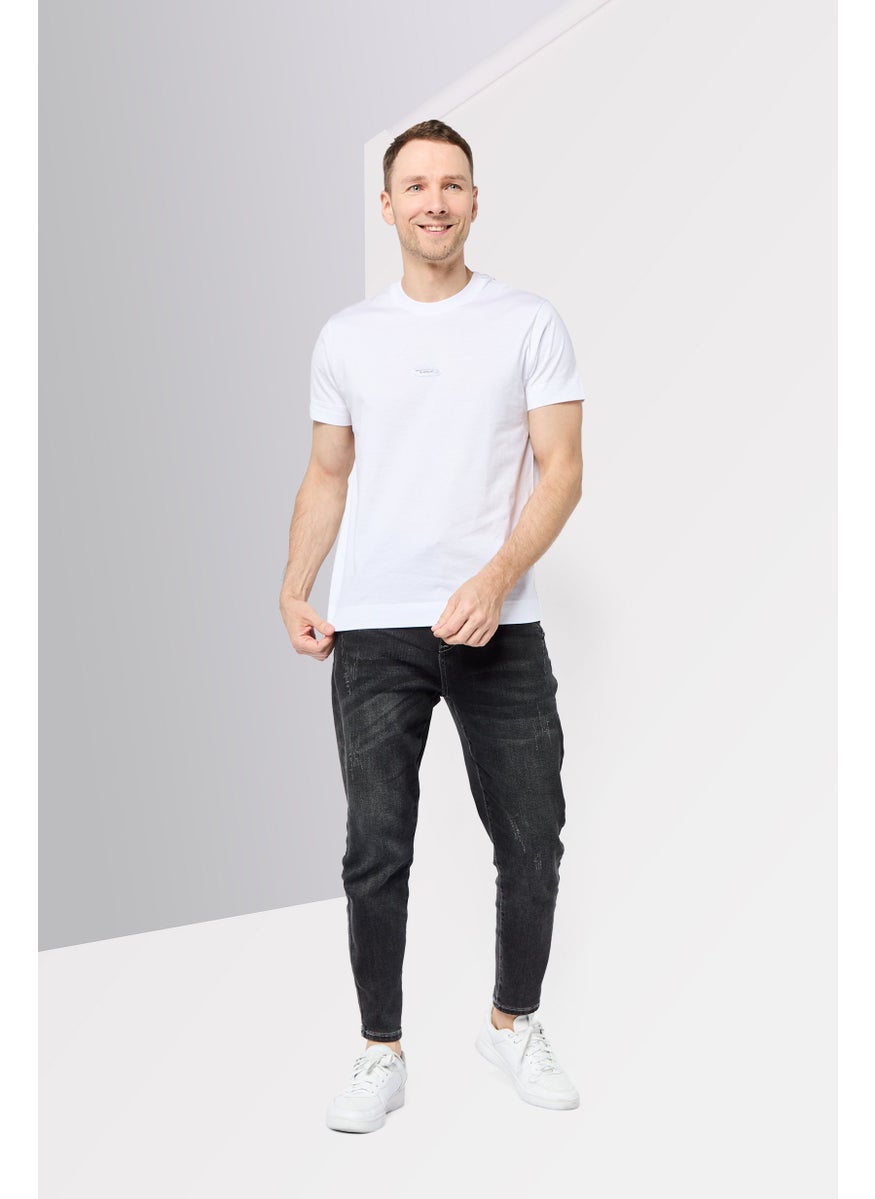 Men Crew Neck Short Sleeves Brand Logo T-Shirt, White