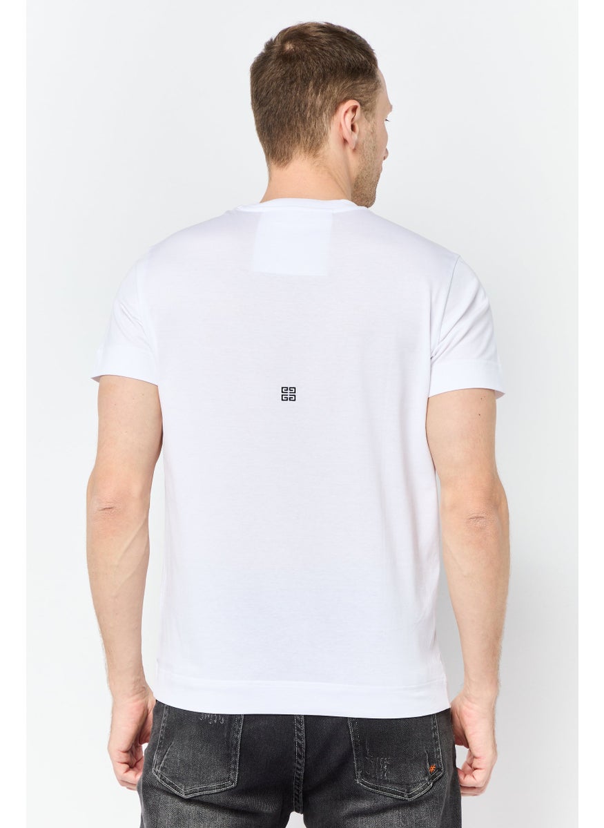 Men Crew Neck Short Sleeves Brand Logo T-Shirt, White