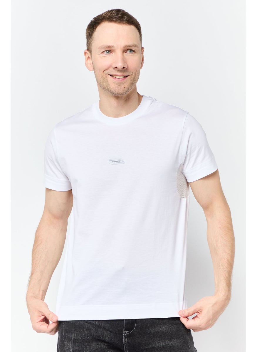 Men Crew Neck Short Sleeves Brand Logo T-Shirt, White