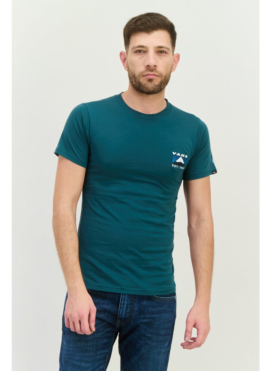 Men Crew Neck Short Sleeve Brand Logo T-Shirt, Dark Green