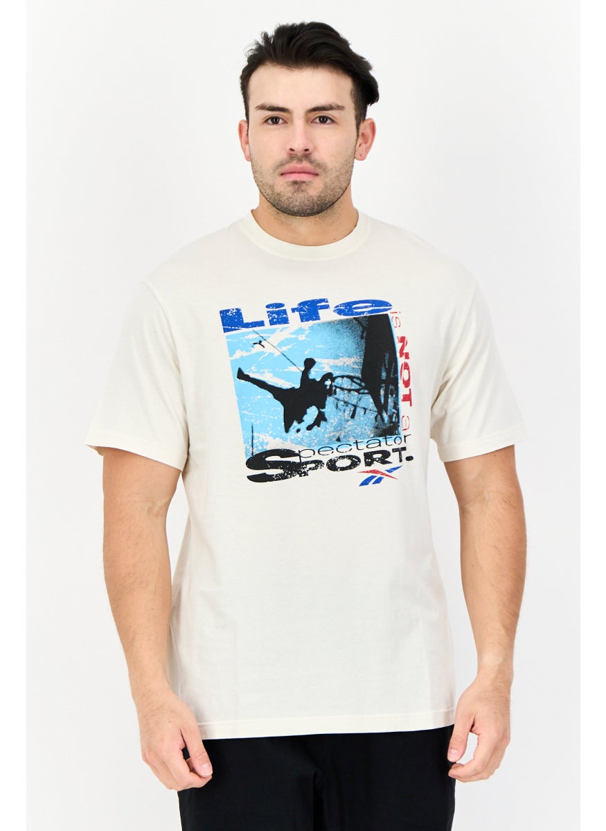 Men Oversized Fit Graphic Print Short Sleeves Outdoor T-Shirt, Off White