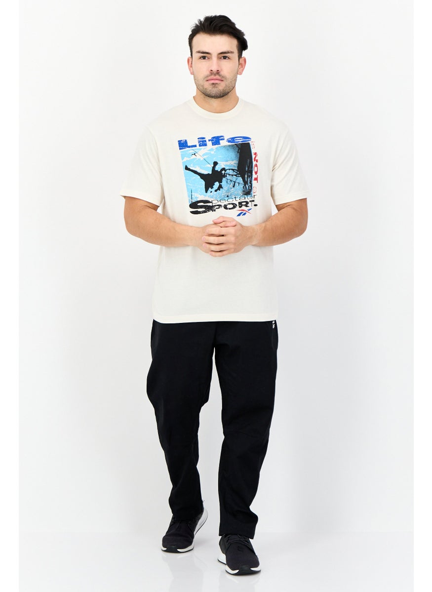 Men Oversized Fit Graphic Print Short Sleeves Outdoor T-Shirt, Off White