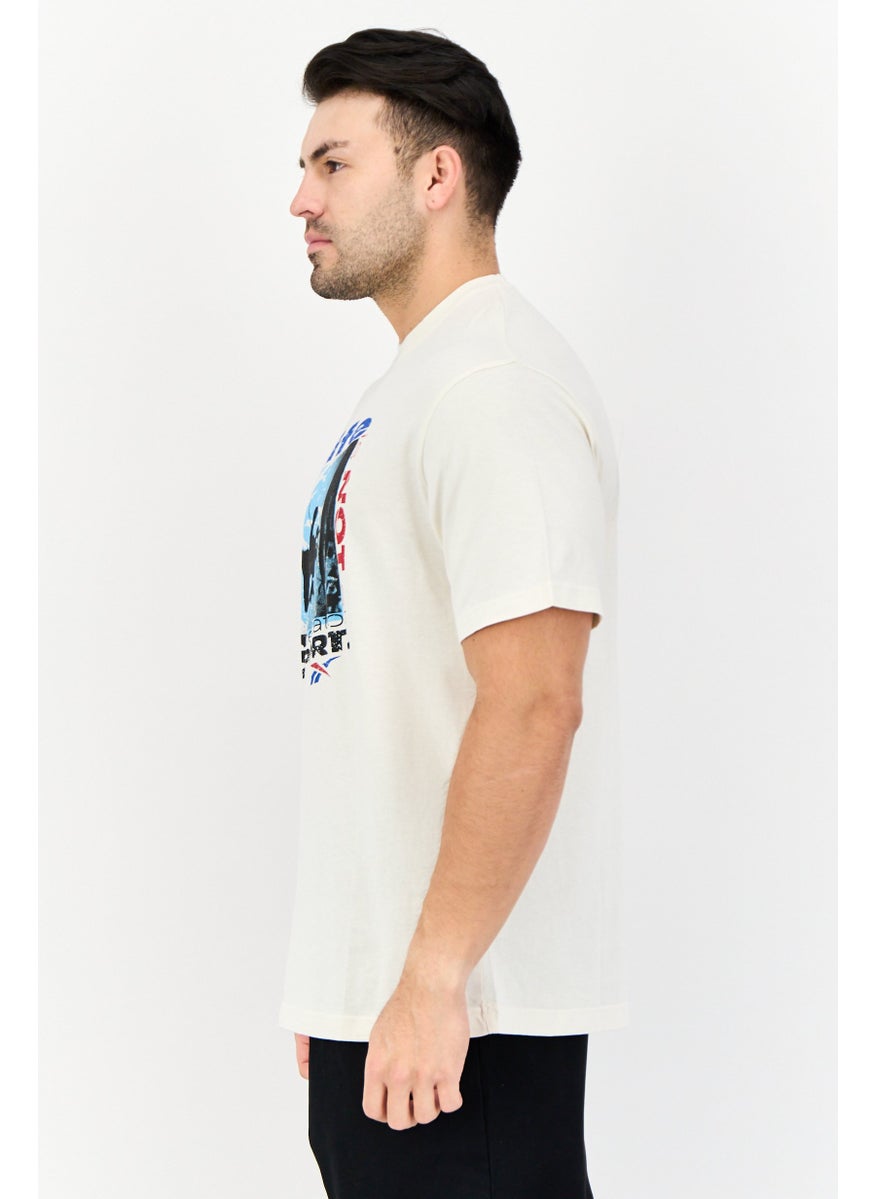 Men Oversized Fit Graphic Print Short Sleeves Outdoor T-Shirt, Off White