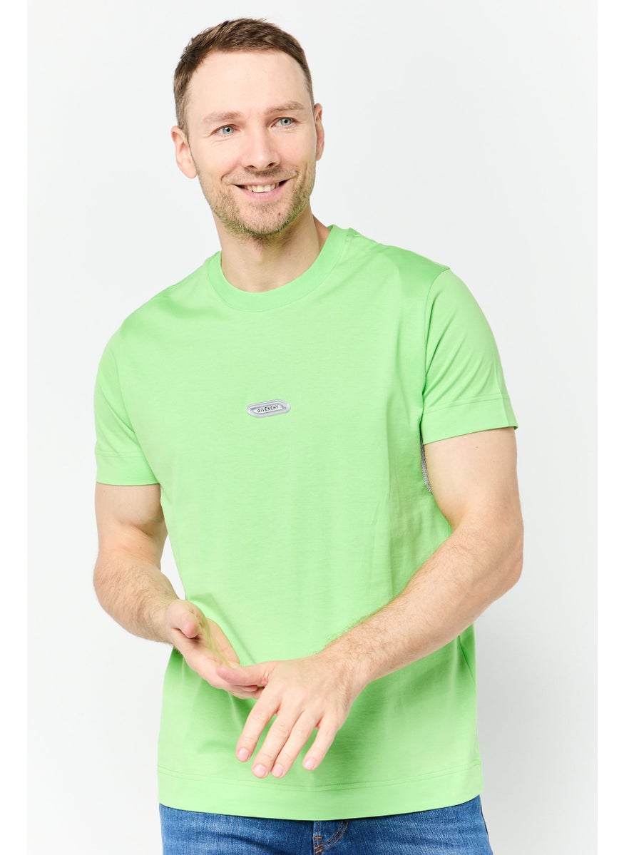 Men Crew Neck Brand Logo Short Sleeve T-Shirt, Bright Green