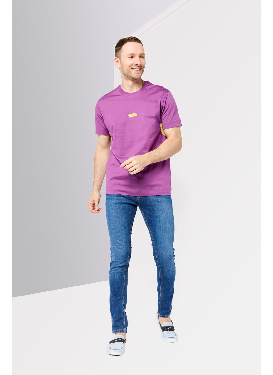 Men Crew Neck Short Sleeves Graphic Printed T-Shirt, Purple