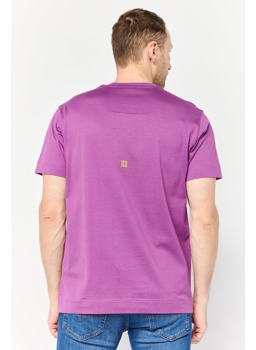 Men Crew Neck Short Sleeves Graphic Printed T-Shirt, Purple