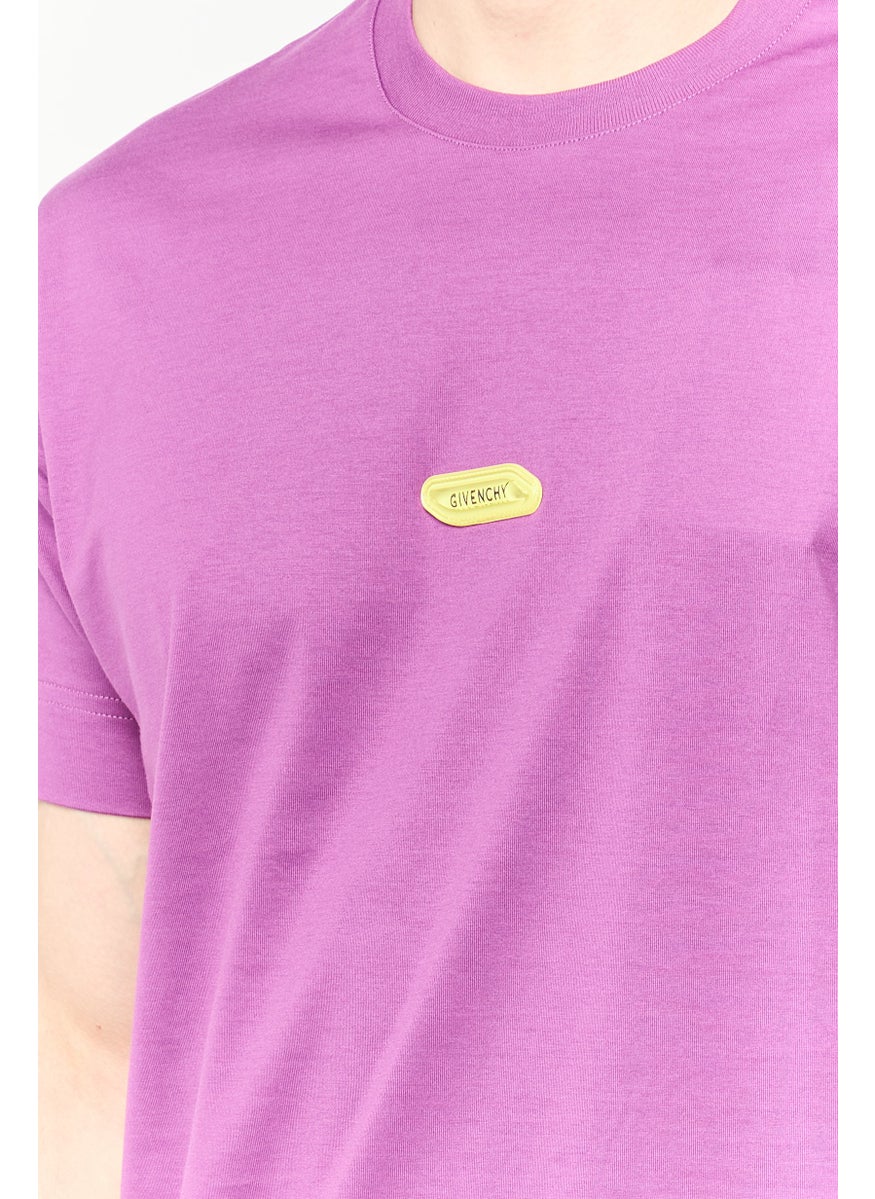 Men Crew Neck Short Sleeves Graphic Printed T-Shirt, Purple