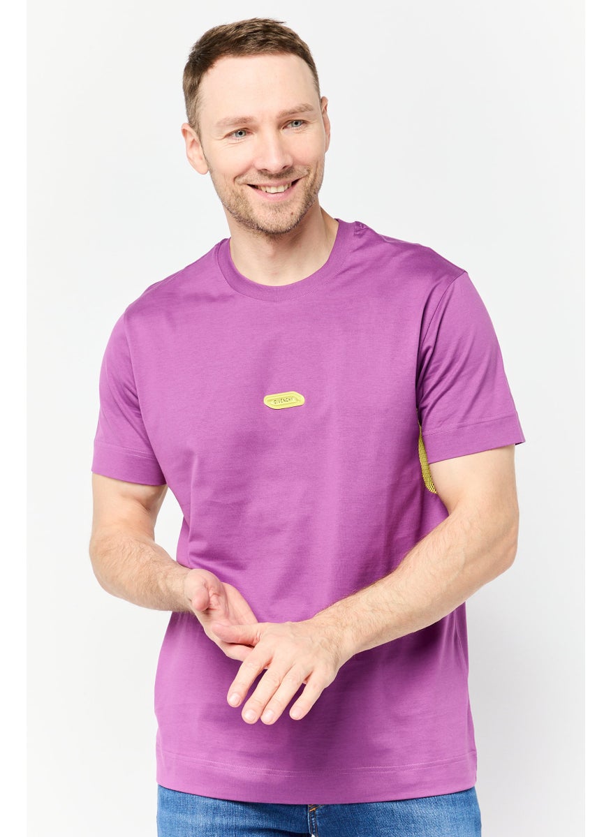 Men Crew Neck Short Sleeves Graphic Printed T-Shirt, Purple
