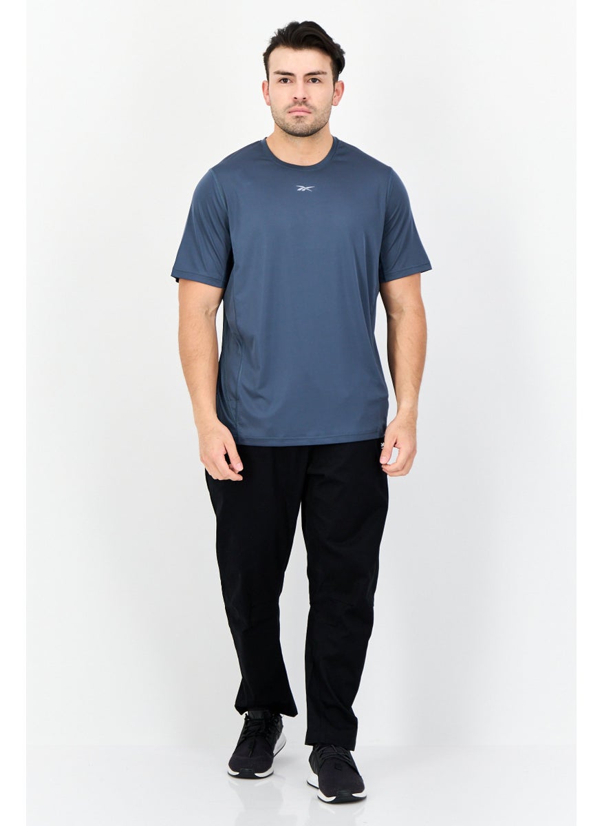 Men Sportswear Fit Short Sleeve Outdoor T-shirt, Dark Teal Blue