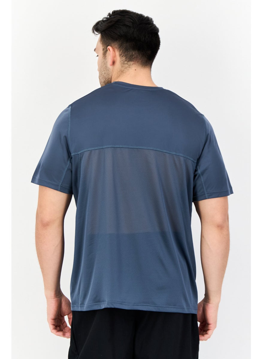 Men Sportswear Fit Short Sleeve Outdoor T-shirt, Dark Teal Blue