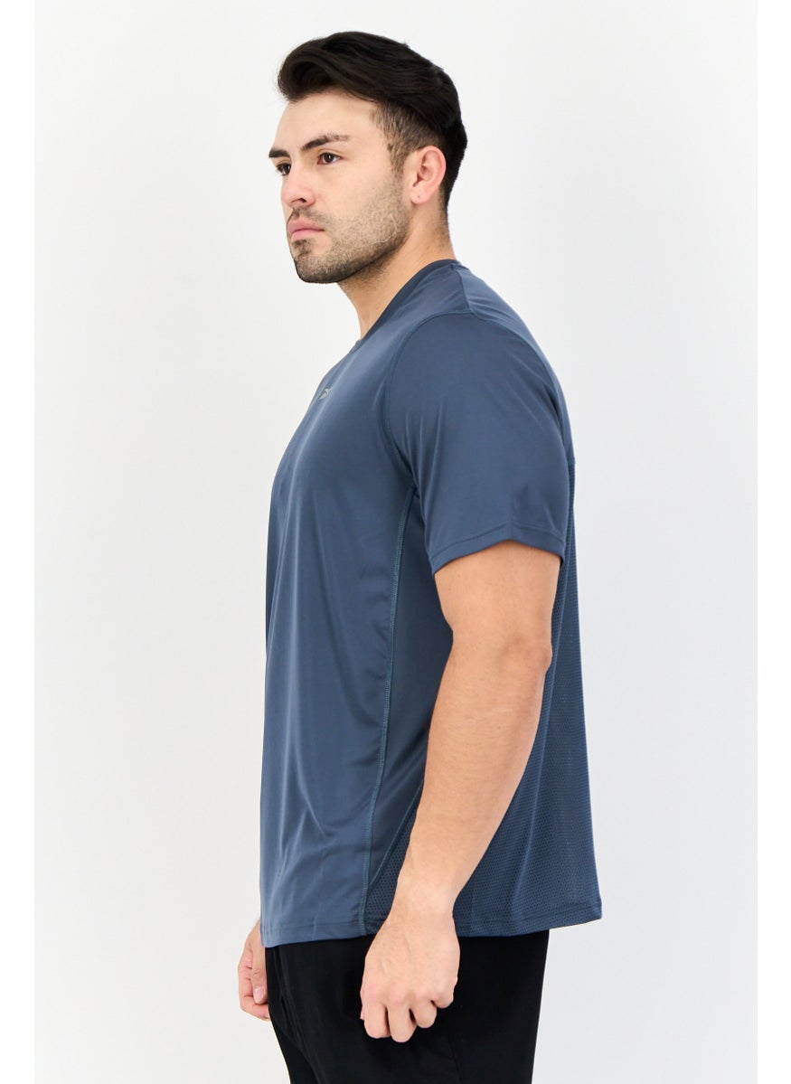Men Sportswear Fit Short Sleeve Outdoor T-shirt, Dark Teal Blue