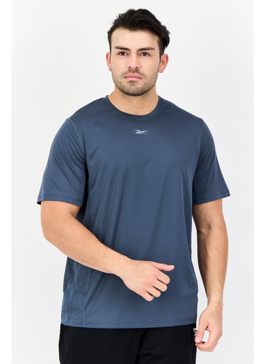 Men Sportswear Fit Short Sleeve Outdoor T-shirt, Dark Teal Blue