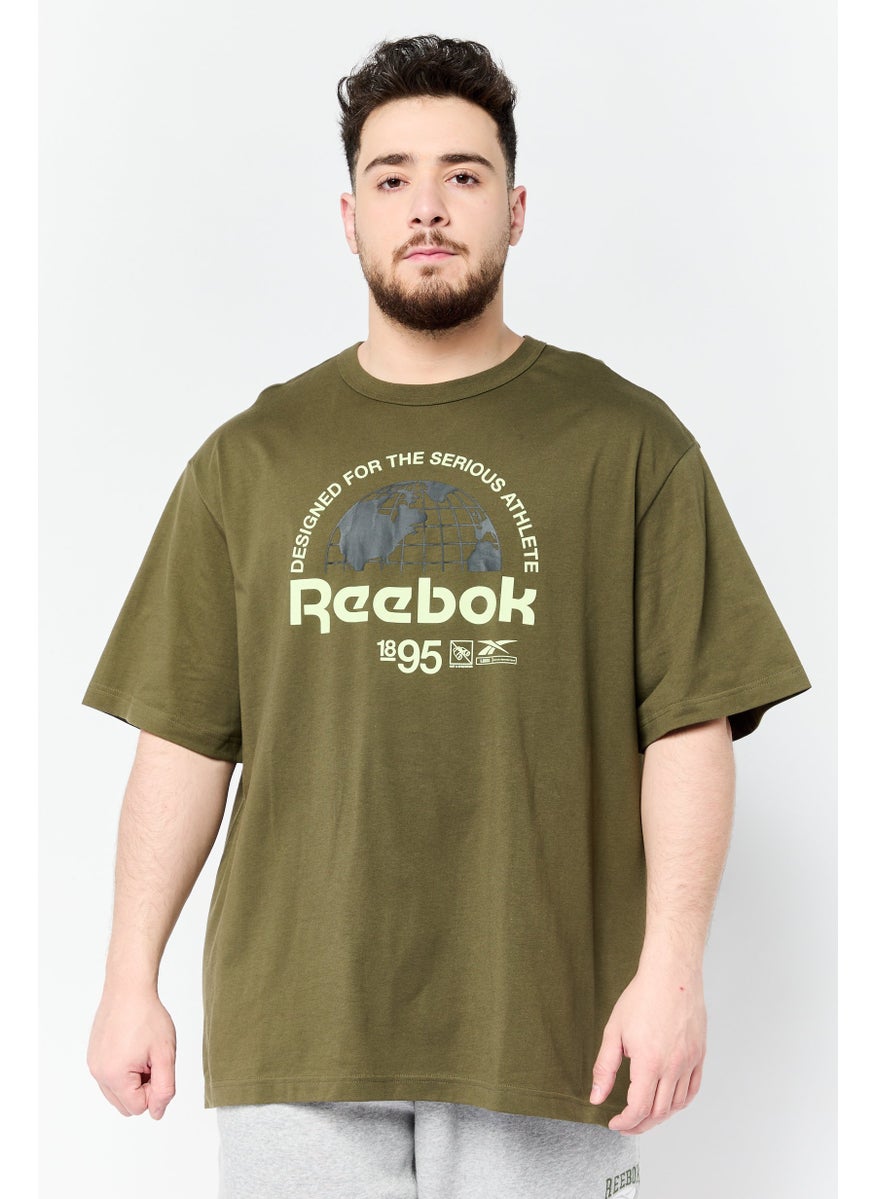 Men Sportswear Fit Brand Logo Short Sleeves Outdoor T-Shirt, Army Green