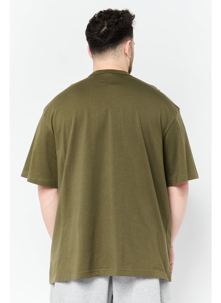 Men Sportswear Fit Brand Logo Short Sleeves Outdoor T-Shirt, Army Green