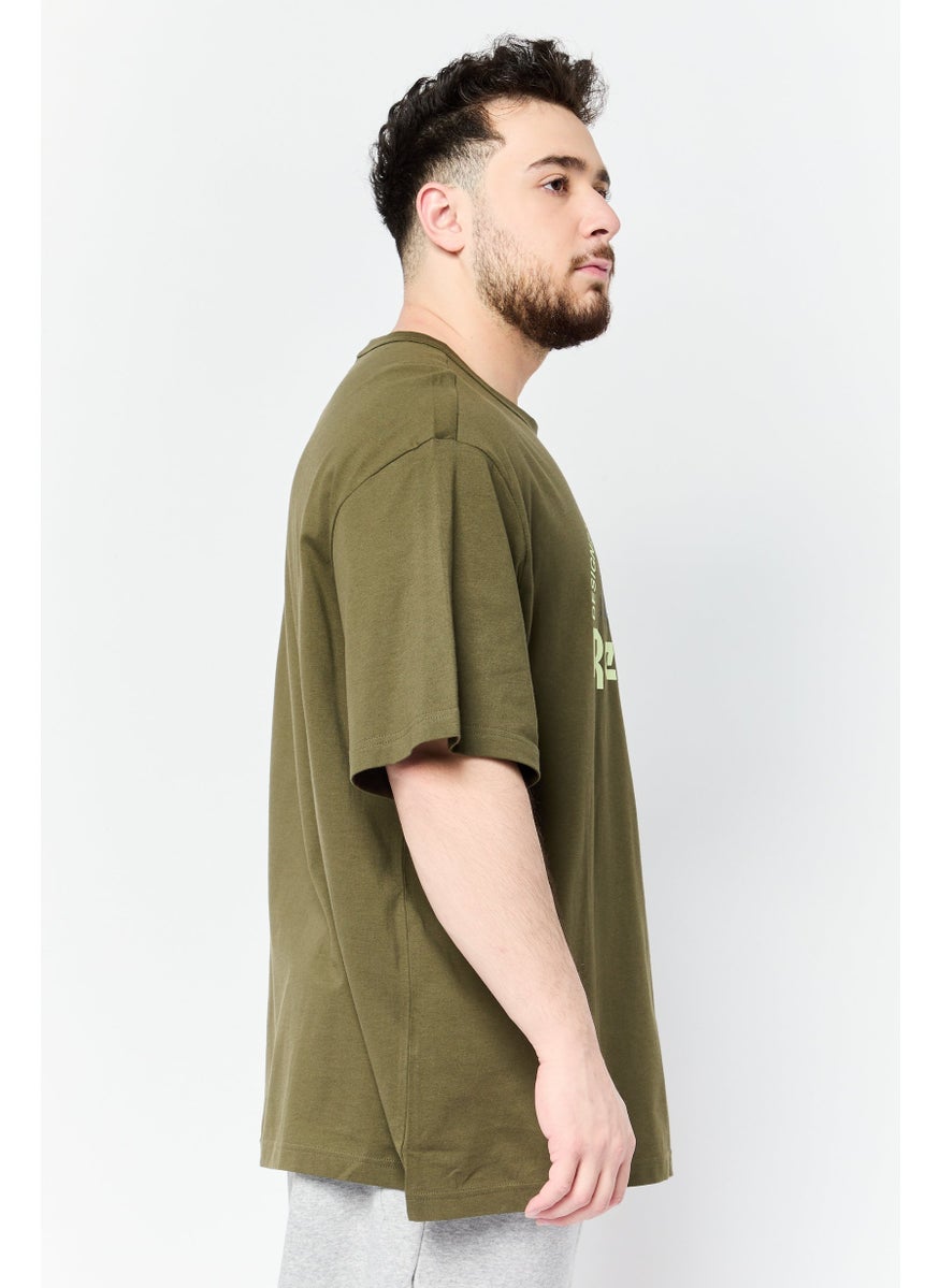 Men Sportswear Fit Brand Logo Short Sleeves Outdoor T-Shirt, Army Green