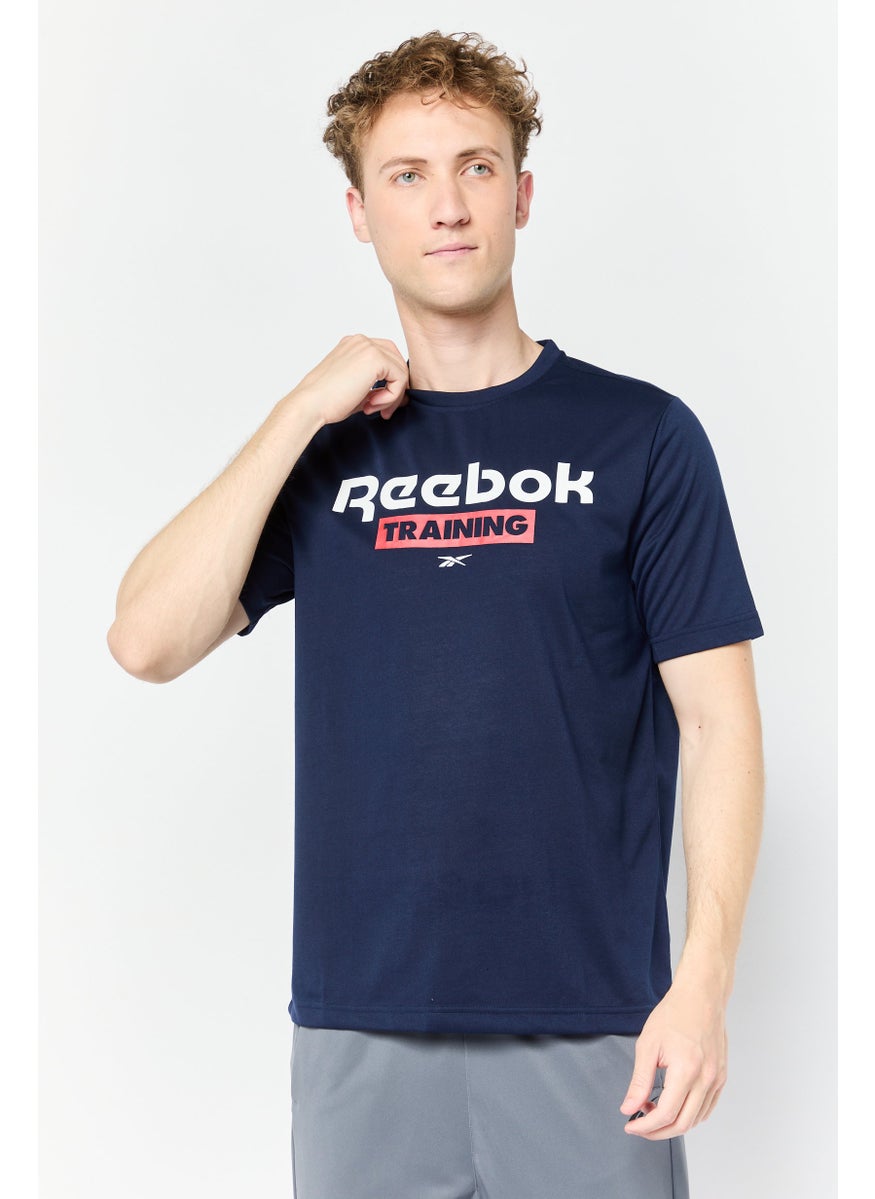 Men Sportswear Fit Brand Logo Short Sleeves Training T-Shirt, Navy