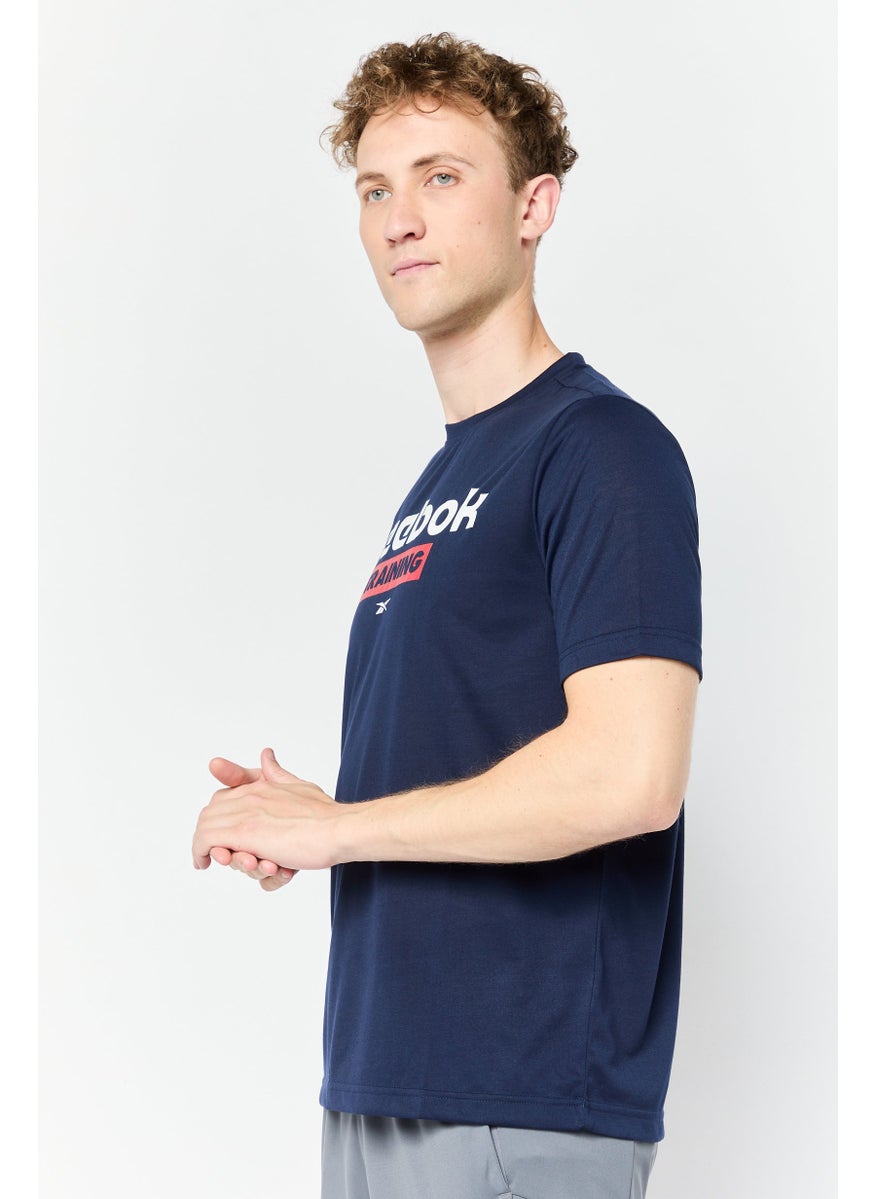 Men Sportswear Fit Brand Logo Short Sleeves Training T-Shirt, Navy