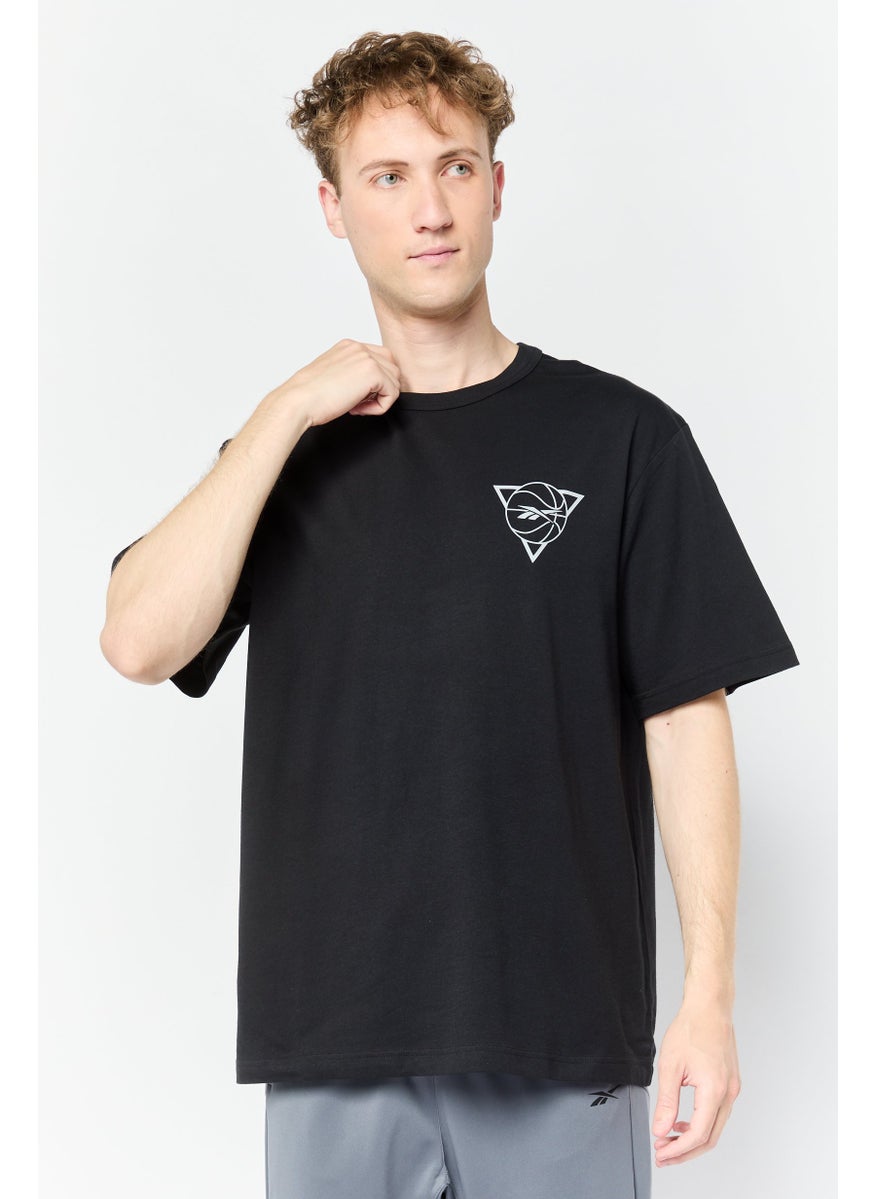 Men Sportswear Fit Short Sleeves Outdoor T-Shirt, Black
