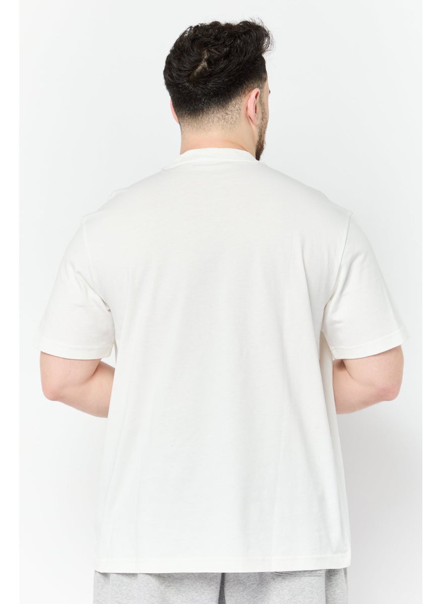 Men Sportswear Fit Embroidered Logo Short Sleeves Outdoor T-Shirt, Off White
